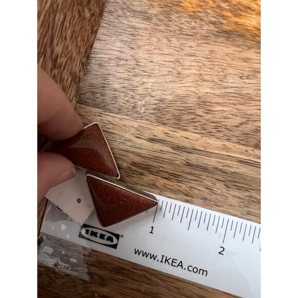 Vintage Sterling Silver Goldstone Pendant & Earrings Set Triangle Shape Boho - Picture 10 of 10